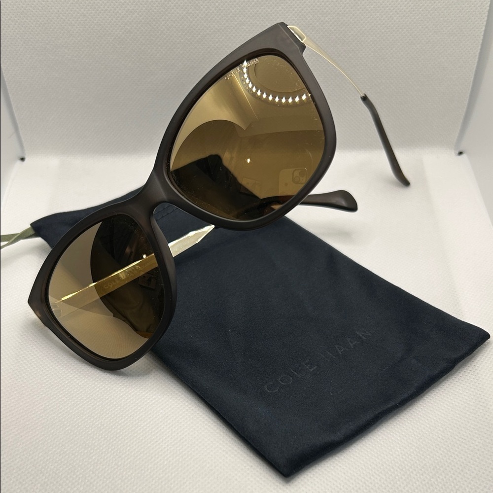 Cole Haan 57mm Polarized Sleek Square Matte Grey and Gold Women's Sunglasses